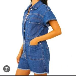Free People Denim Short Overall Jumpsuit Size S We the Free